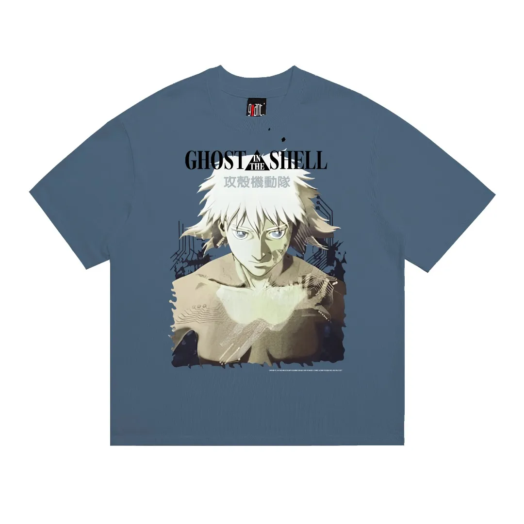 Stylish brand Saint Michael's Ghost in the Shell white-haired anime character prints retro Vintage loose short-sleeves. Digital white ink direct spray. The fabric is breathable and the pattern is three-dimensional and clear. Fabric: Double yarn 240g Style number: S908 Size: S-M-L-XL Color: Blue Price: P110